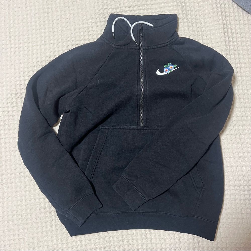Nike Black Floral Logo Half-Zip Pullover